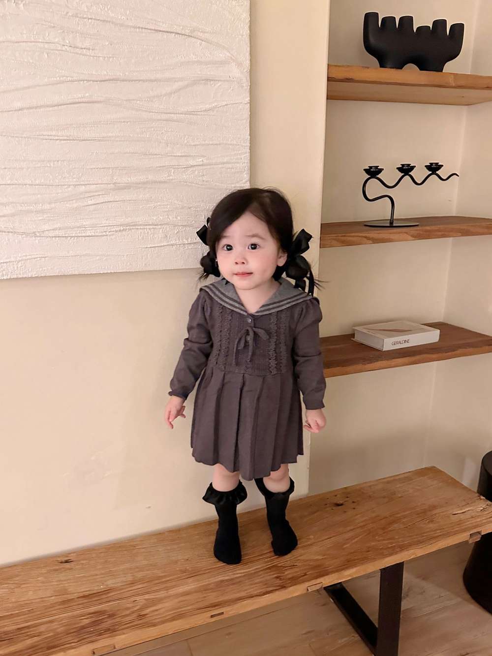 長袖ワンピース 長袖ニットワンピース セーラー襟 プリーツスカート ベビー服【mh0011512】