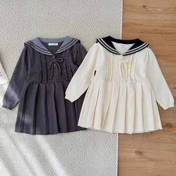 長袖ワンピース 長袖ニットワンピース セーラー襟 プリーツスカート ベビー服【mh0011512】