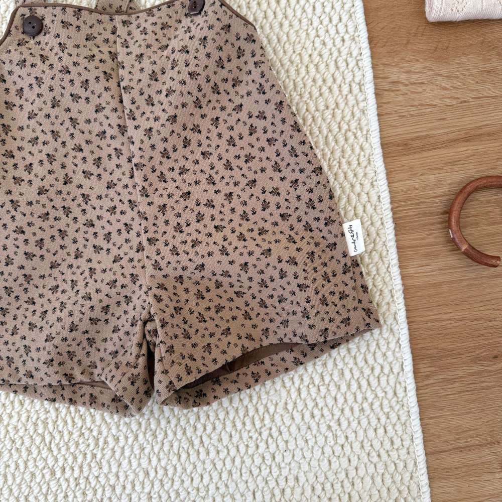 サロペットパンツ・サスペンダーパンツ サスペンダーショートパンツ 小花柄 コーデュロイ オーバーオール【mh0011514】