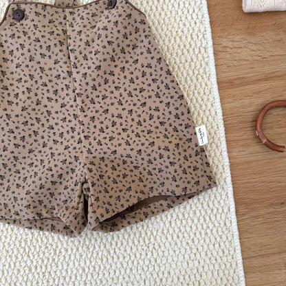 サロペットパンツ・サスペンダーパンツ サスペンダーショートパンツ 小花柄 コーデュロイ オーバーオール【mh0011514】