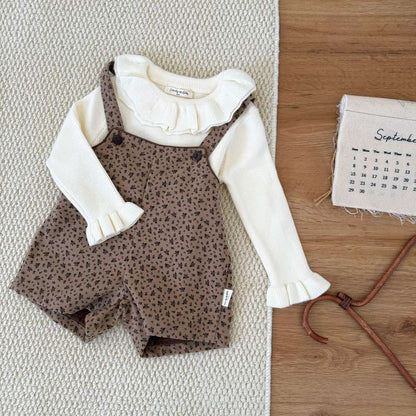 サロペットパンツ・サスペンダーパンツ サスペンダーショートパンツ 小花柄 コーデュロイ オーバーオール【mh0011514】