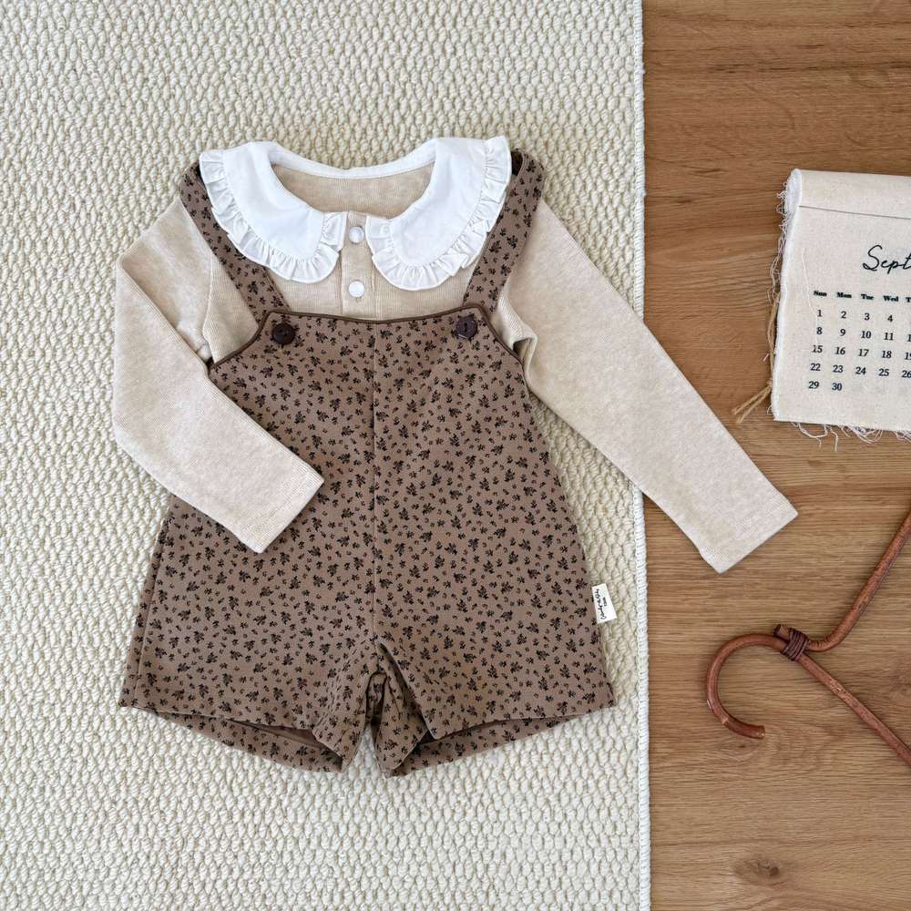 サロペットパンツ・サスペンダーパンツ サスペンダーショートパンツ 小花柄 コーデュロイ オーバーオール【mh0011514】