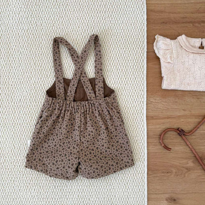 サロペットパンツ・サスペンダーパンツ サスペンダーショートパンツ 小花柄 コーデュロイ オーバーオール【mh0011514】