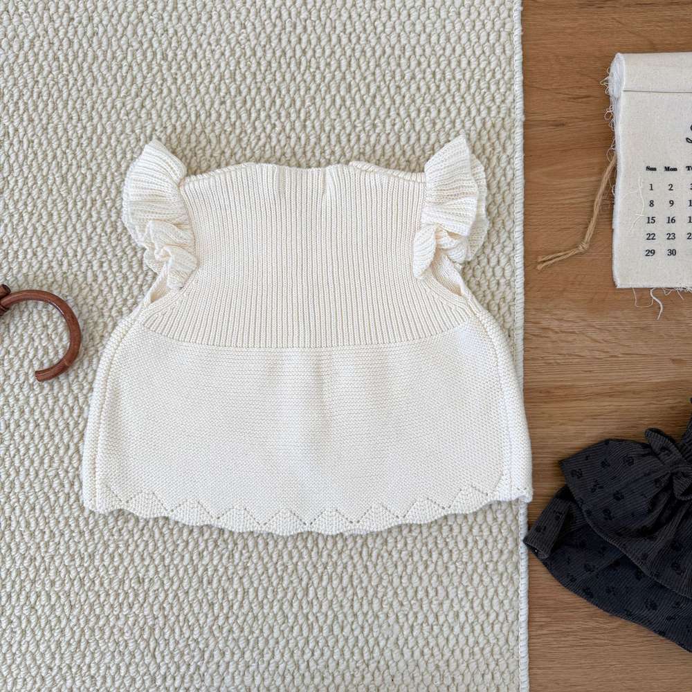 ロンパースセットアップ 長袖ニットロンパース レースフリル襟 レースニット ベビーウェア【mh0011515】