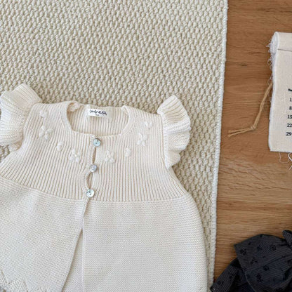 ロンパースセットアップ 長袖ニットロンパース レースフリル襟 レースニット ベビーウェア【mh0011515】