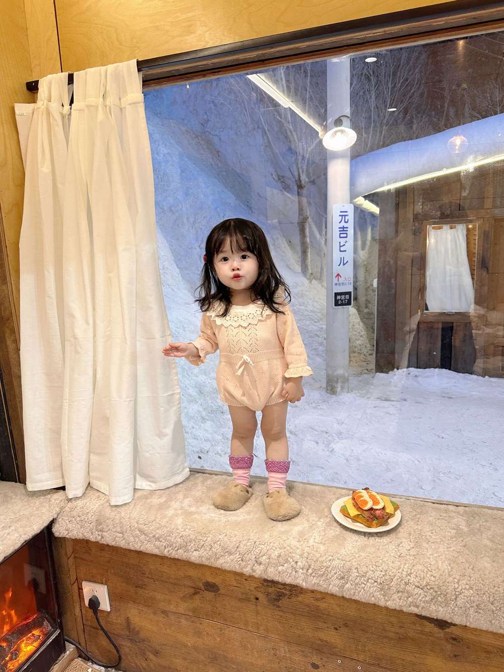 ロンパースセットアップ 長袖ニットロンパース レースフリル襟 レースニット ベビーウェア【mh0011515】