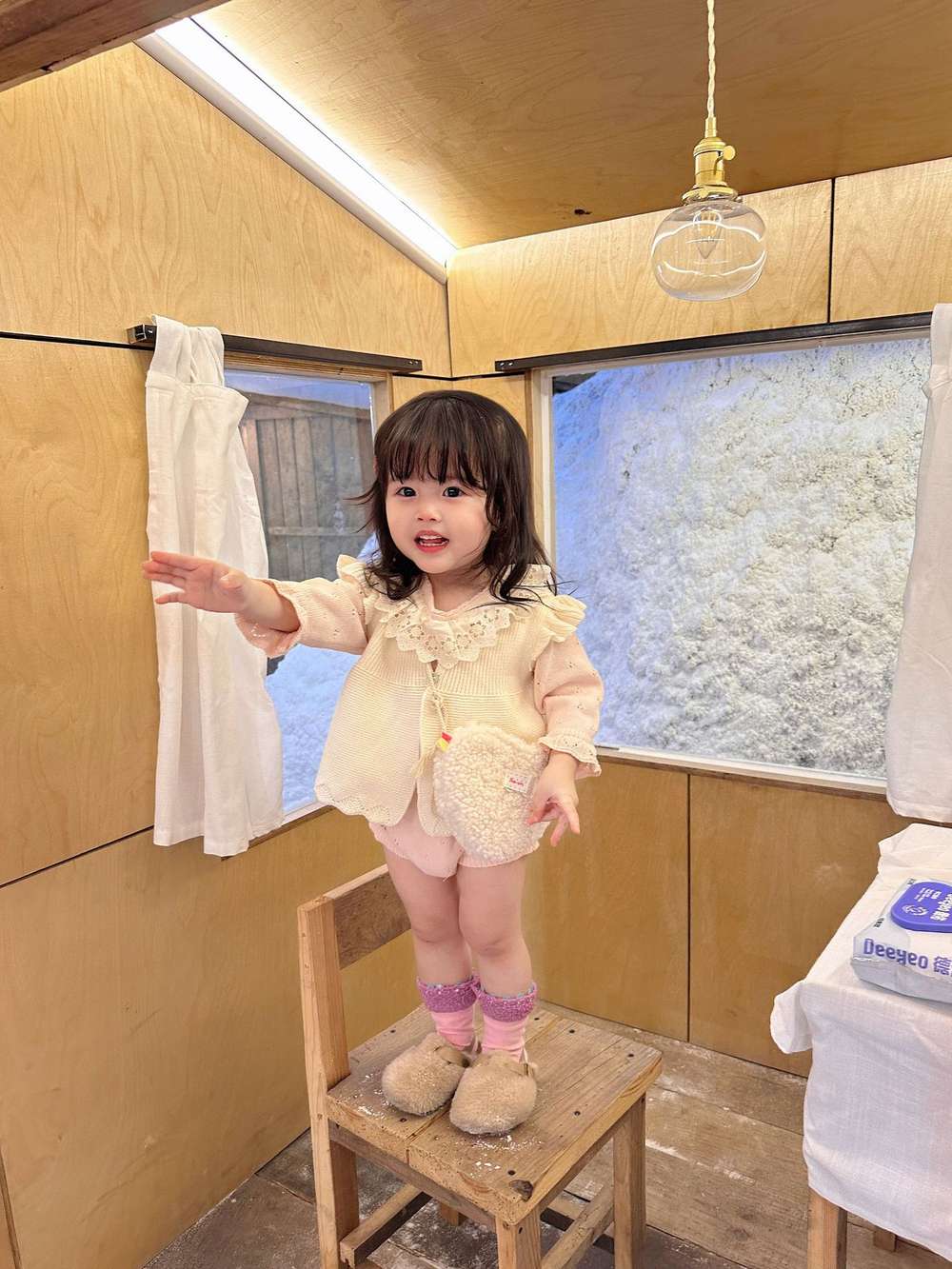 ロンパースセットアップ 長袖ニットロンパース レースフリル襟 レースニット ベビーウェア【mh0011515】