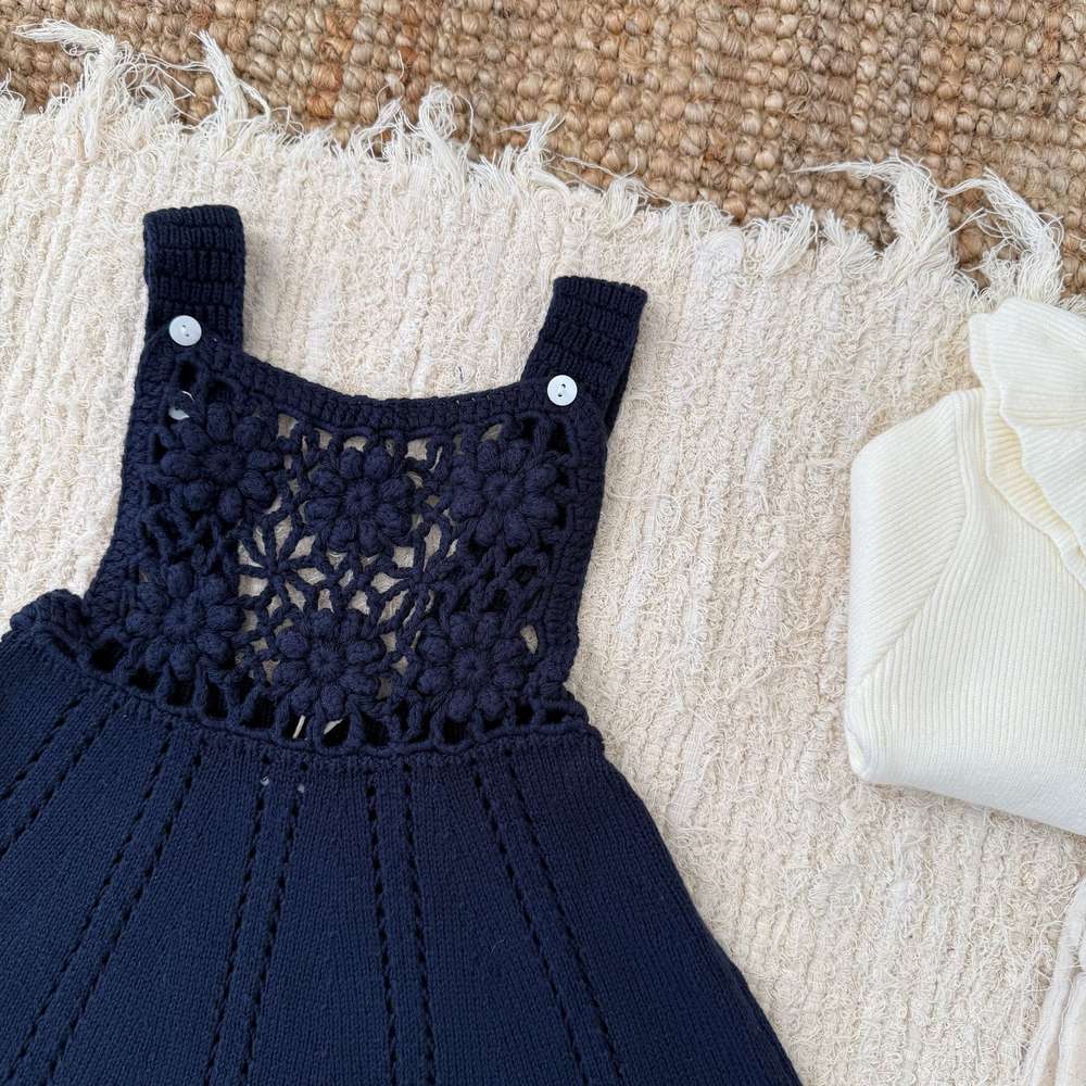 ノースリーブワンピース ノースリーブジャンパースカート クロシェ編み サス付き ニットワンピース【mh0011517】