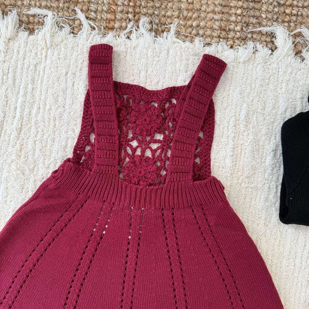 ノースリーブワンピース ノースリーブジャンパースカート クロシェ編み サス付き ニットワンピース【mh0011517】