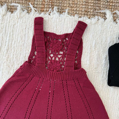 ノースリーブワンピース ノースリーブジャンパースカート クロシェ編み サス付き ニットワンピース【mh0011517】