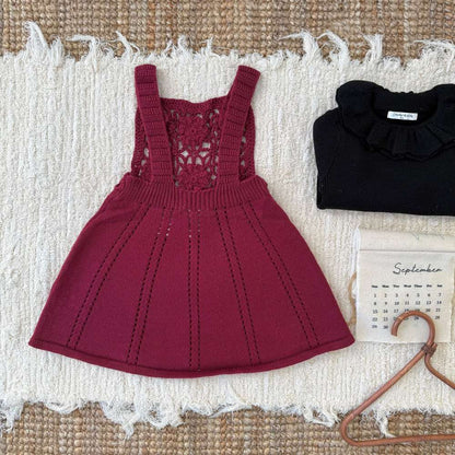 ノースリーブワンピース ノースリーブジャンパースカート クロシェ編み サス付き ニットワンピース【mh0011517】