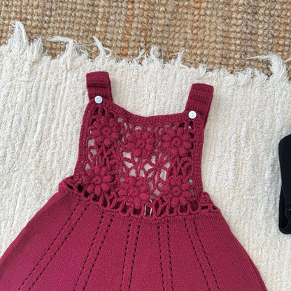 ノースリーブワンピース ノースリーブジャンパースカート クロシェ編み サス付き ニットワンピース【mh0011517】