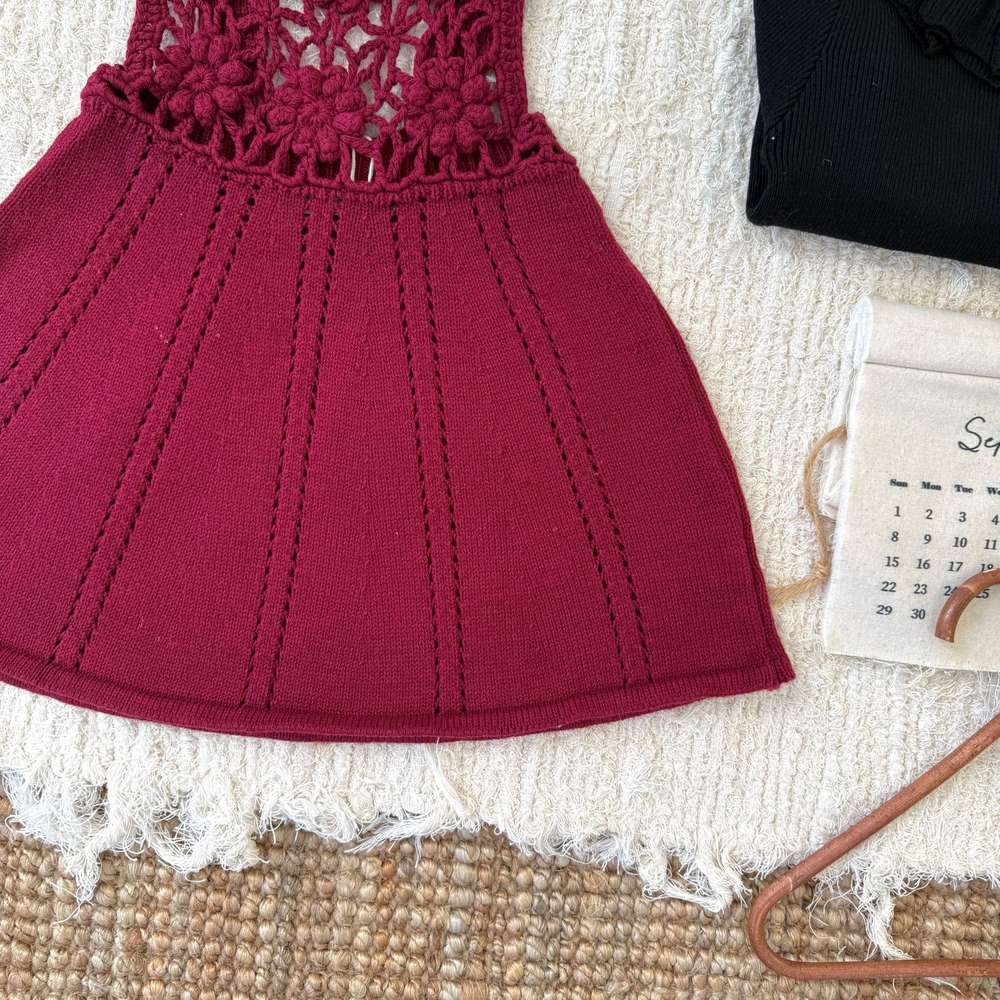ノースリーブワンピース ノースリーブジャンパースカート クロシェ編み サス付き ニットワンピース【mh0011517】