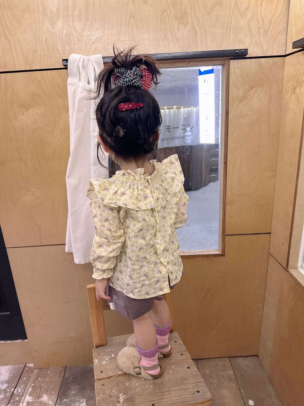 長袖セットアップ 長袖小花柄ブラウス フリルネック シャツ バルーンショートパンツ【mh0011519】