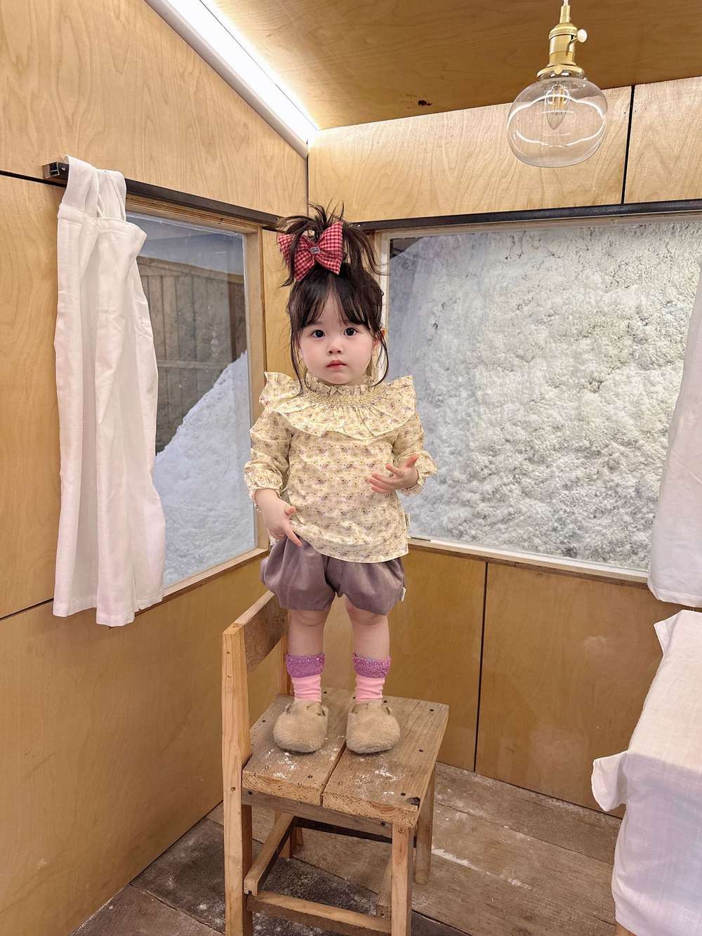 長袖セットアップ 長袖小花柄ブラウス フリルネック シャツ バルーンショートパンツ【mh0011519】