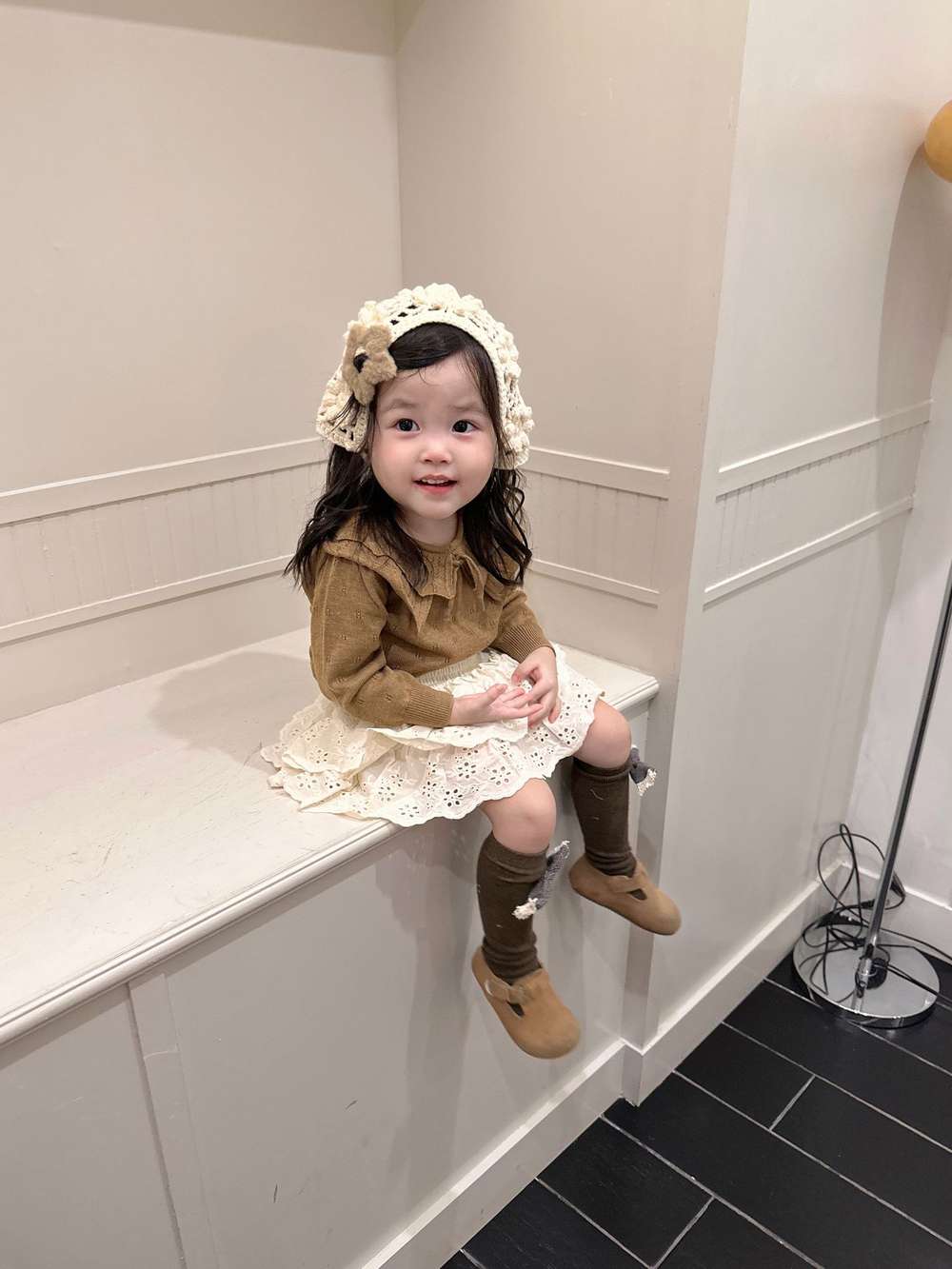 長袖セットアップ 長袖ニットセーター フリルネック プルオーバー レースフリル スカートブルマ【mh0011520】