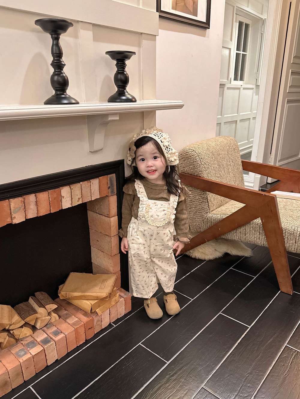 長袖セットアップ 小花柄サロペットパンツ レースニット フリルセーター【mh0011522】