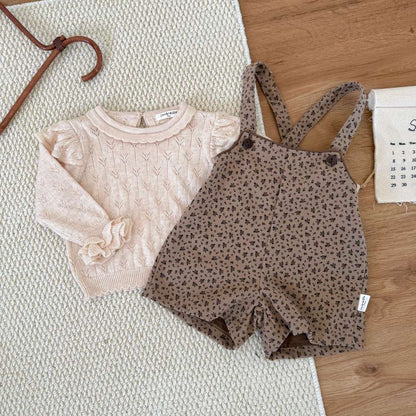 長袖セットアップ レースニット長袖セーター フラワープリント サスペンダーパンツ【mh0011523】