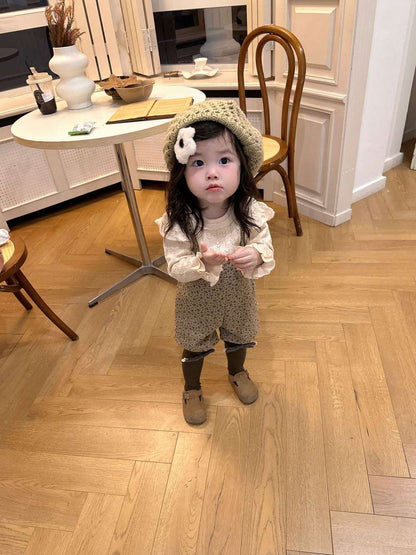 長袖セットアップ レースニット長袖セーター フラワープリント サスペンダーパンツ【mh0011523】