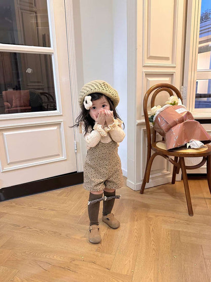 長袖セットアップ レースニット長袖セーター フラワープリント サスペンダーパンツ【mh0011523】