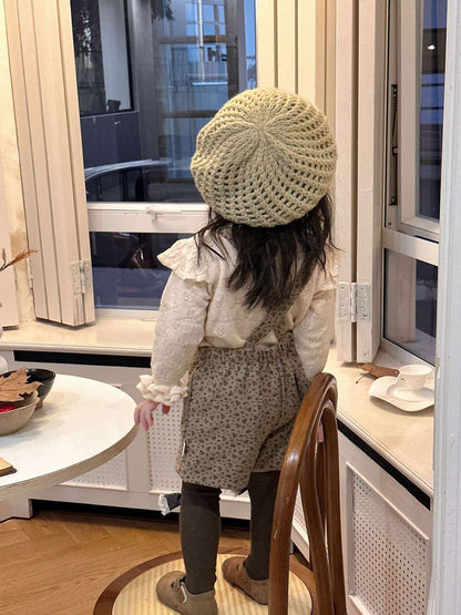 長袖セットアップ レースニット長袖セーター フラワープリント サスペンダーパンツ【mh0011523】