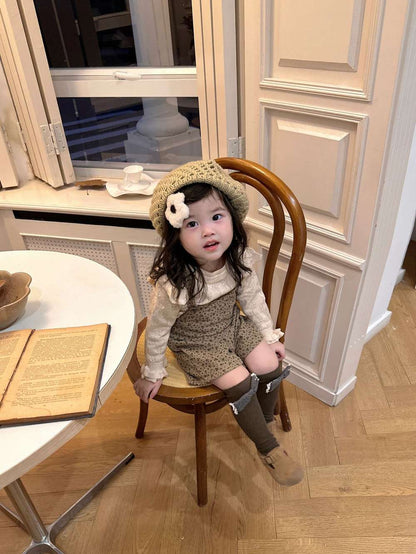 長袖セットアップ レースニット長袖セーター フラワープリント サスペンダーパンツ【mh0011523】