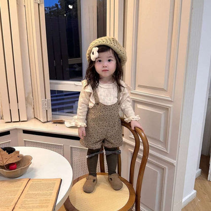 長袖セットアップ レースニット長袖セーター フラワープリント サスペンダーパンツ【mh0011523】