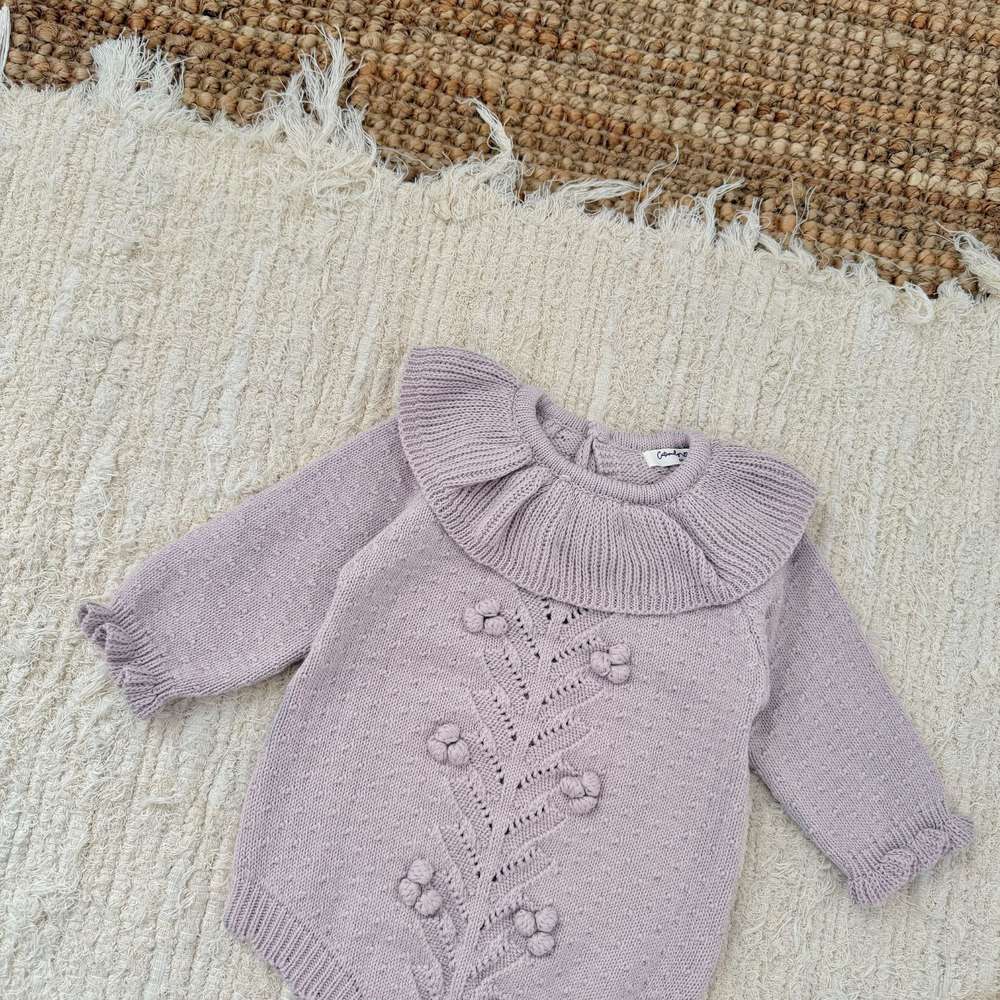 長袖ロンパース 長袖ニットロンパース ラッフルカラー フリル襟 ボディスーツ【mh0011526】