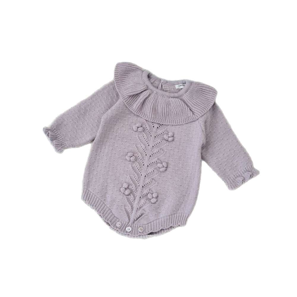 長袖ロンパース 長袖ニットロンパース ラッフルカラー フリル襟 ボディスーツ【mh0011526】