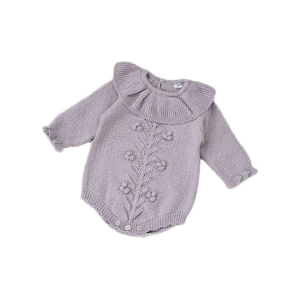 長袖ロンパース 長袖ニットロンパース ラッフルカラー フリル襟 ボディスーツ【mh0011526】