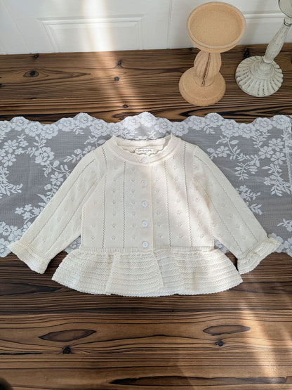 カーディガン・パーカー Milk White / 73cm Jacquard Ruffled Knitted Cardigan ジャガードフリルニットカーディガン【mh0012110】