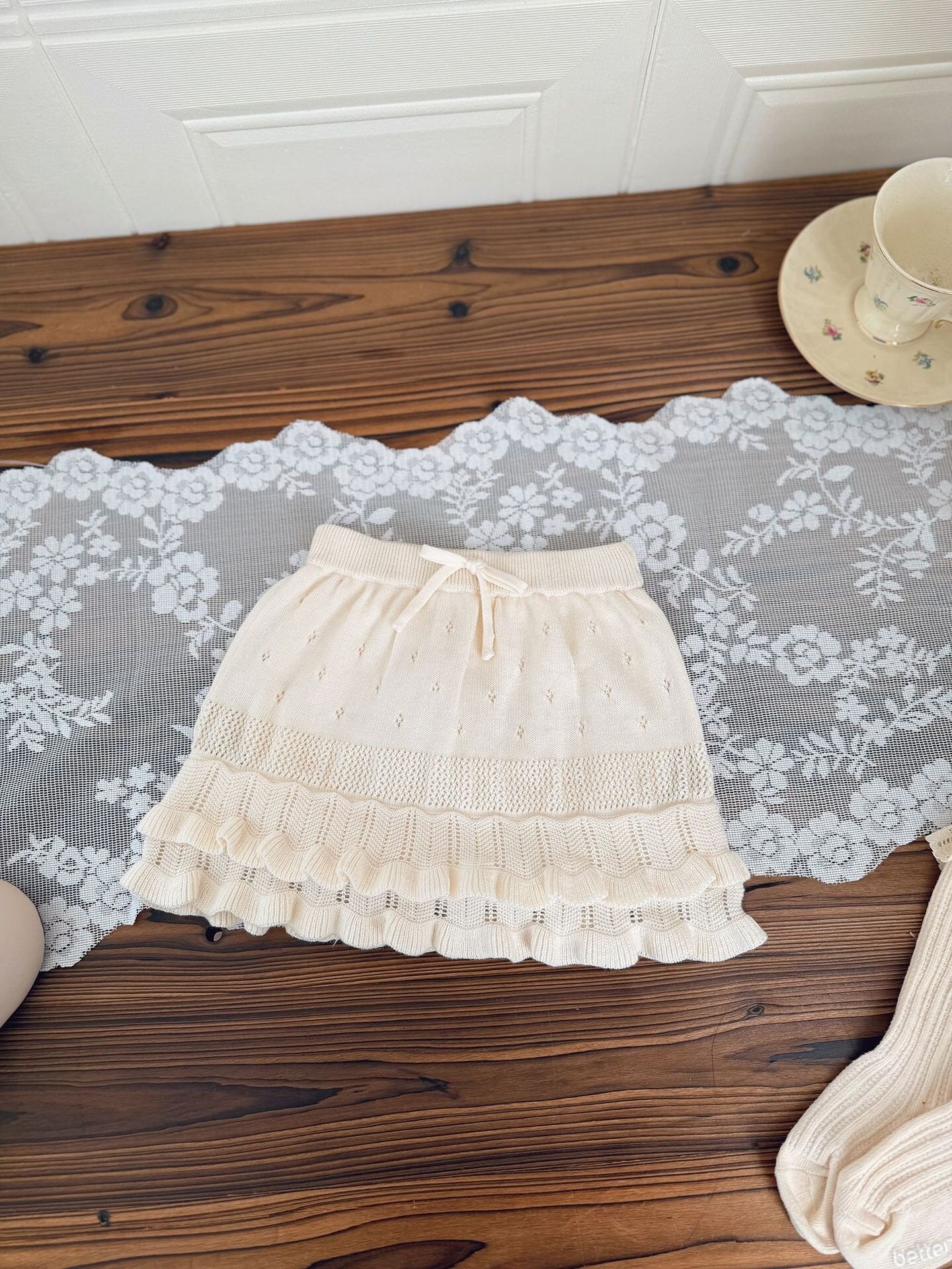 ハーフパンツ・ショートパンツ Milk White / 73cm Knitted Pleated Lace Culottes ニットプリーツレースキュロット【mh0012109】