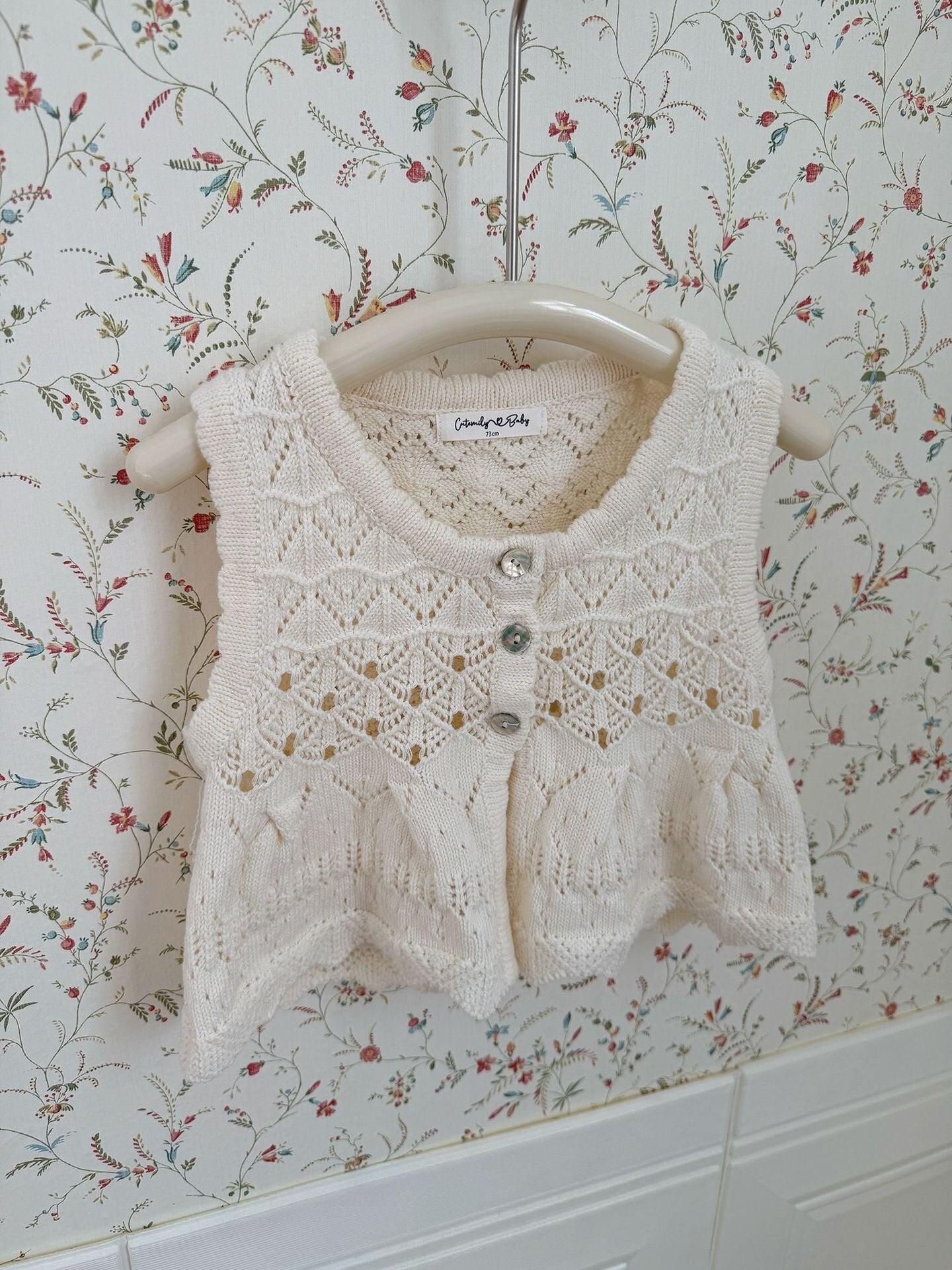 ベスト Milk white / 73cm Openwork Jacquard Knitted Vest 透かし編みジャガードニットベスト【mh0012108】
