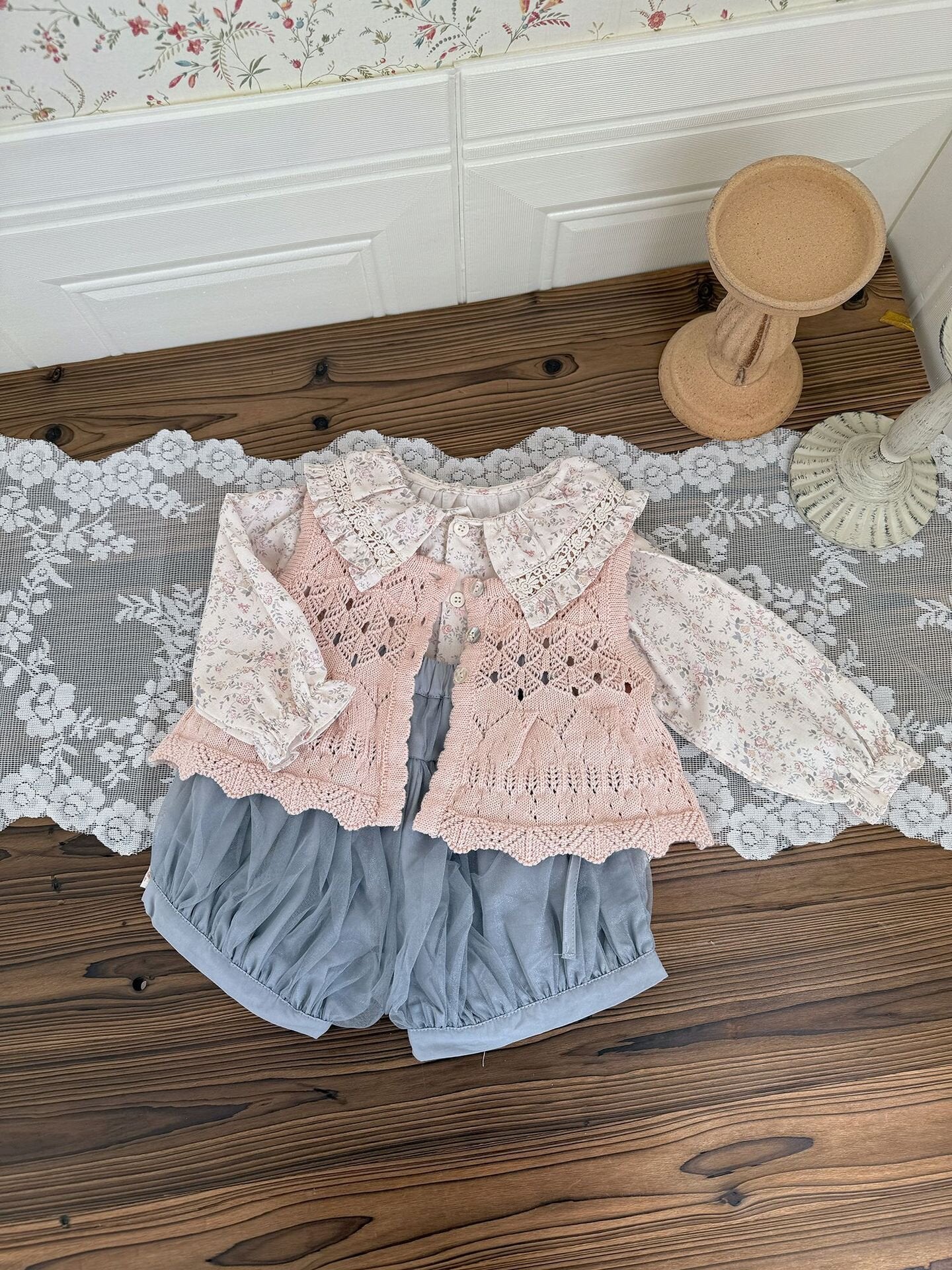 ベスト Openwork Jacquard Knitted Vest 透かし編みジャガードニットベスト【mh0012108】