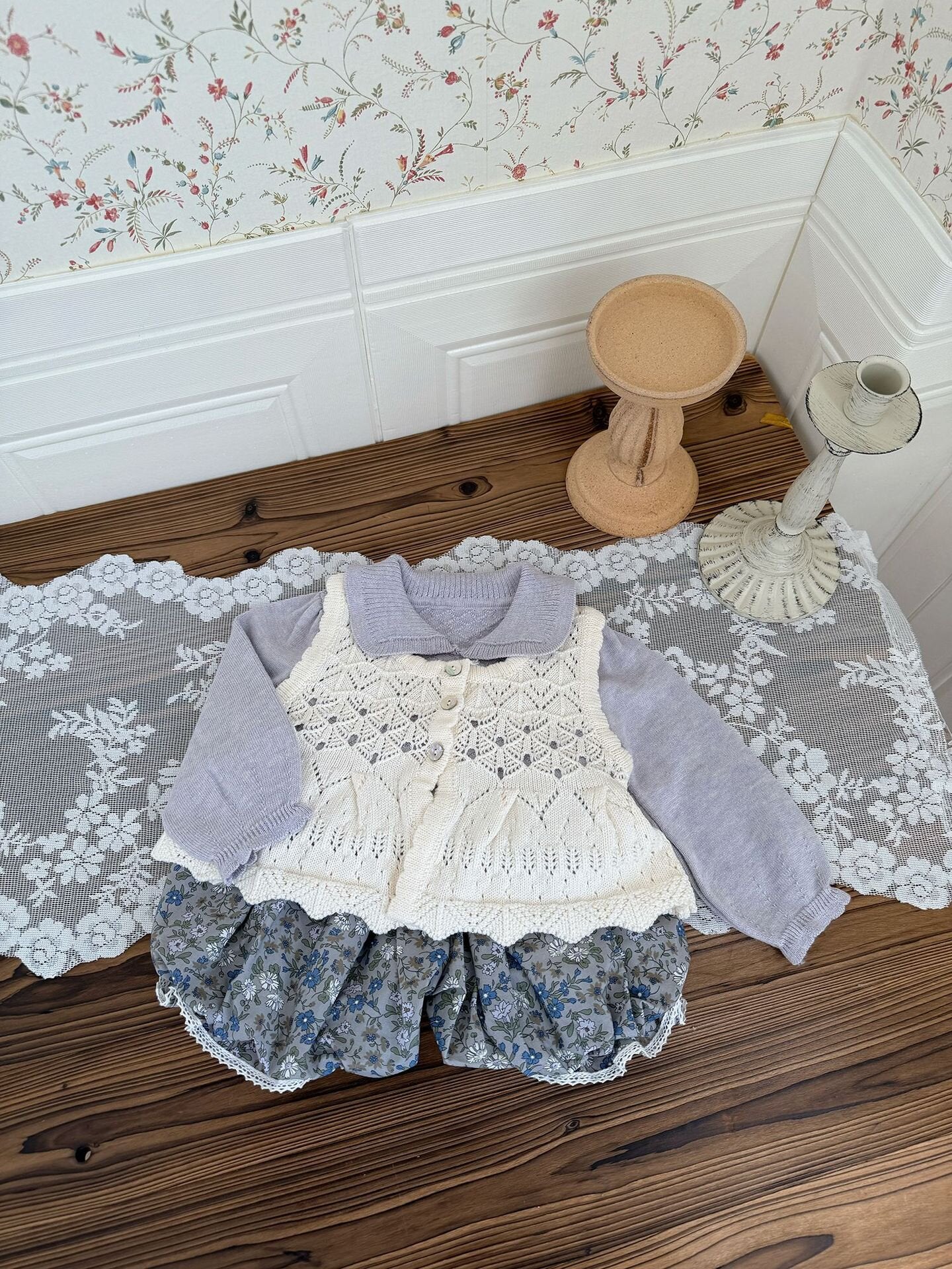 ベスト Openwork Jacquard Knitted Vest 透かし編みジャガードニットベスト【mh0012108】