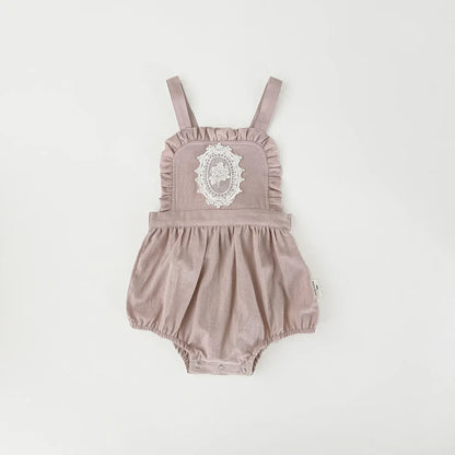 ノースリーブロンパース Pink / 3T (100) ベビーロンパース フラワープリント刺繍サスペンダーロンパース【mh-0008926】