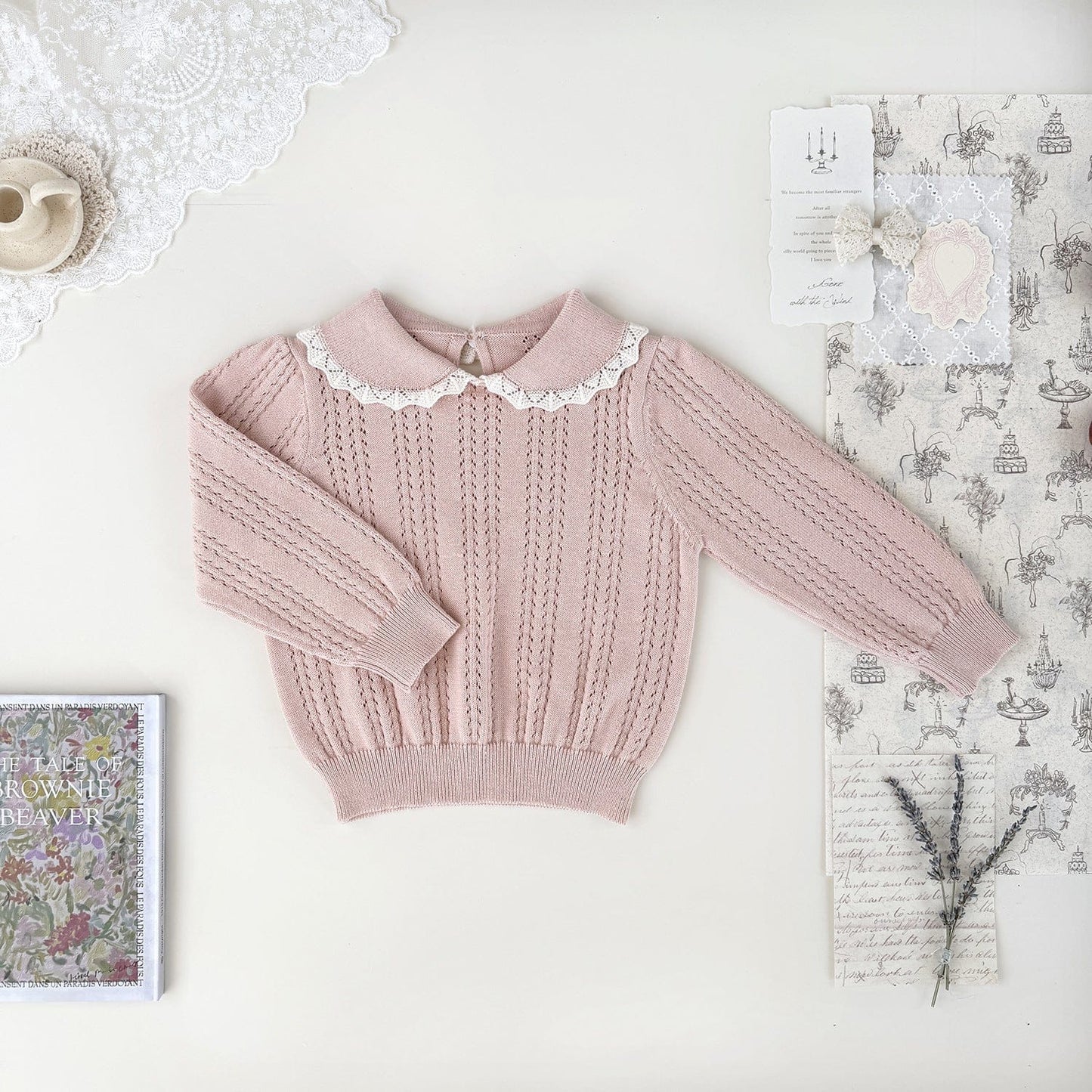 ニット・セーター Pink / 73cm ランタンスリーブ長袖カットソー【mh0009558】