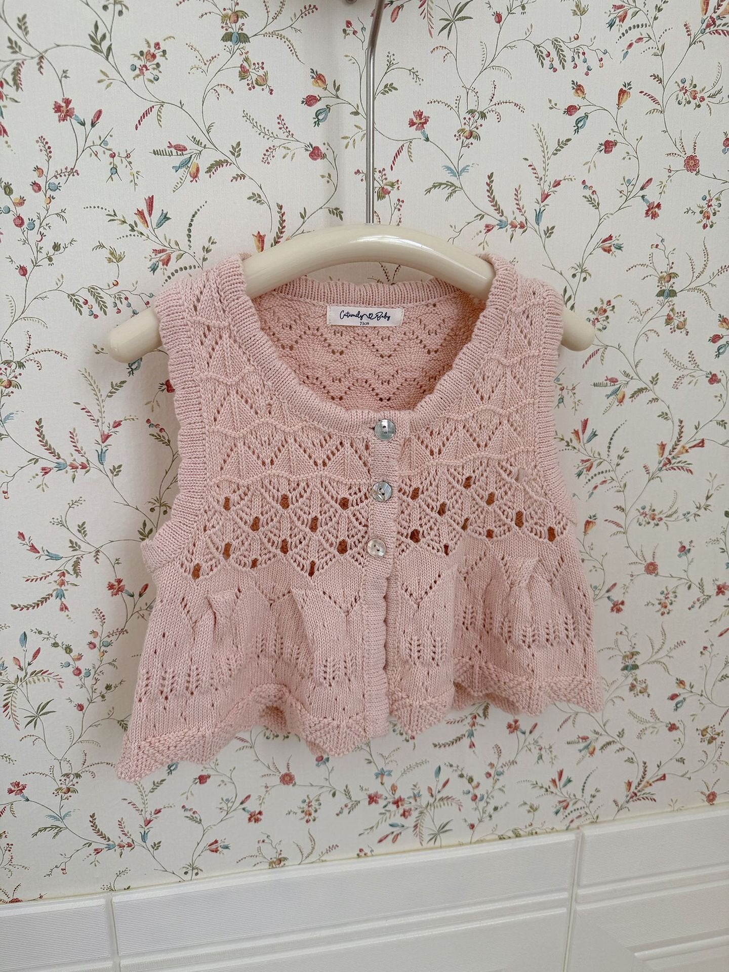 ベスト Pink / 73cm Openwork Jacquard Knitted Vest 透かし編みジャガードニットベスト【mh0012108】