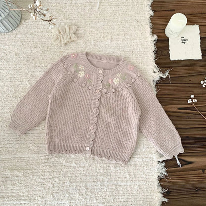 カーディガン・パーカー Pink / 9M (73) ベビーキッズカーディガン フラワー刺繍ニットジャケット 2カラー【mh0007242】