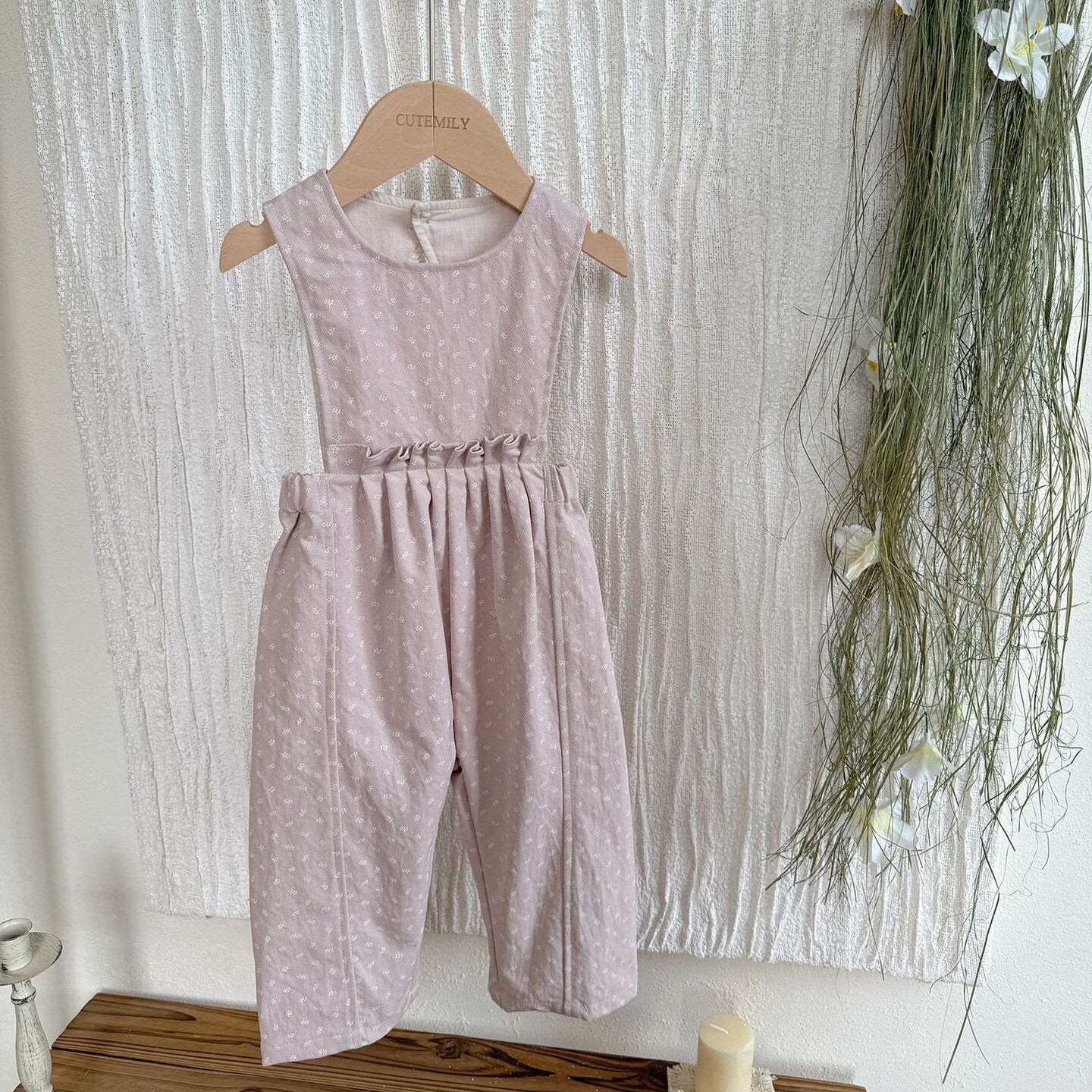タンクトップ・キャミソール・ノースリーブトップス Pink Overalls / 80cm Floral Twill Suspender Romper 花柄 ツイル サスペンダー ロンパース【mh0012154】