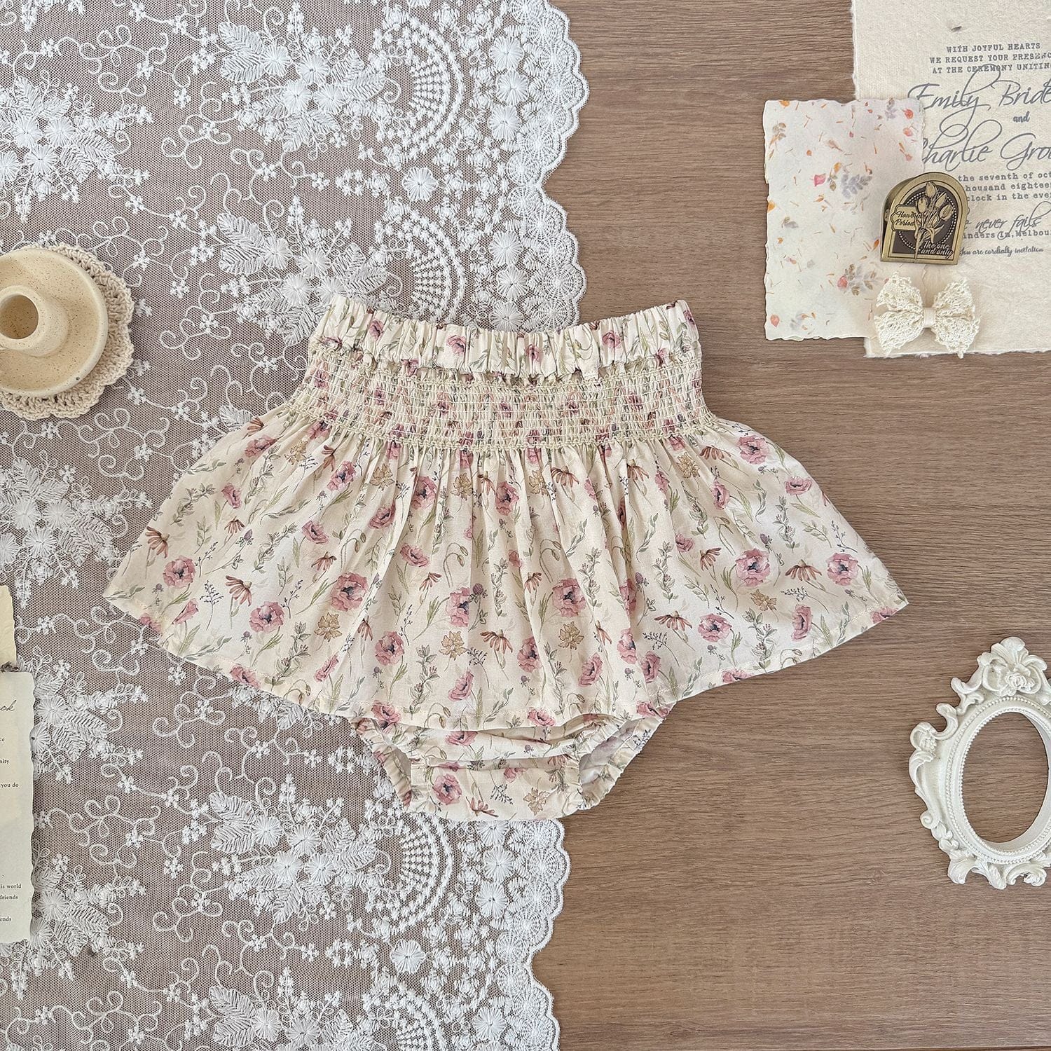 半袖シャツ・ブラウス Pink pants / 73cm レース襟リボン半袖ニットTシャツブラウス【mh0010428】