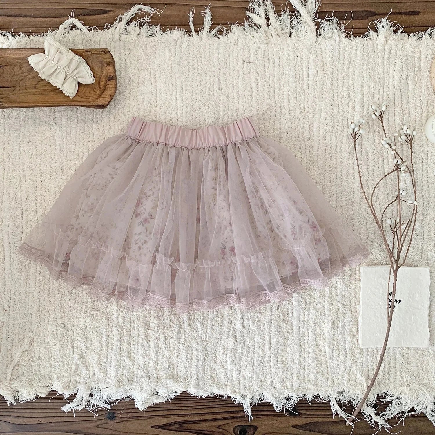 スカート Pink【Pre-order】 / 9M (73) キッズスカート チュチュチュールフラワーシアーガーリースカート【mh0008914】