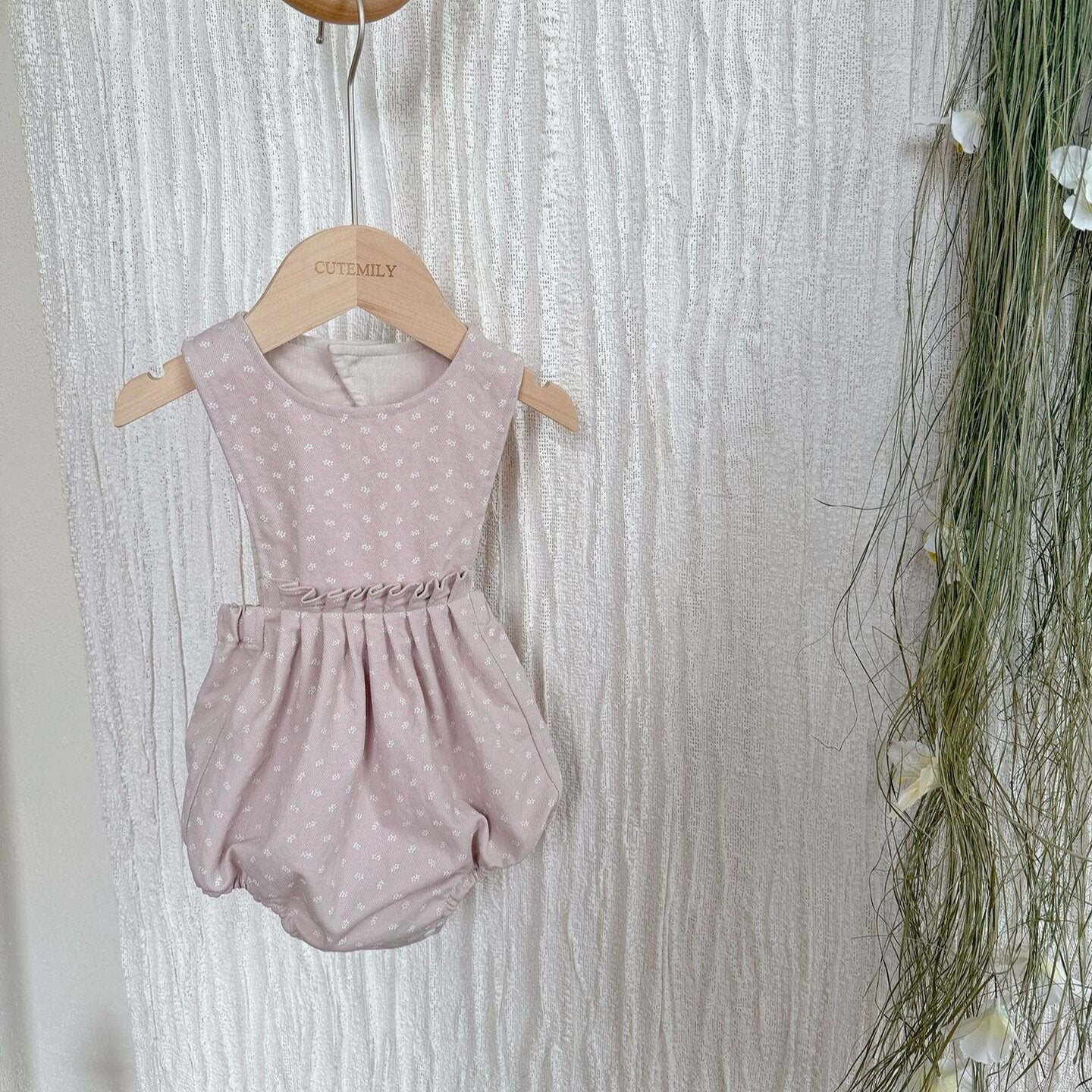 タンクトップ・キャミソール・ノースリーブトップス Pink Romper / 73cm Floral Twill Suspender Romper 花柄 ツイル サスペンダー ロンパース【mh0012154】