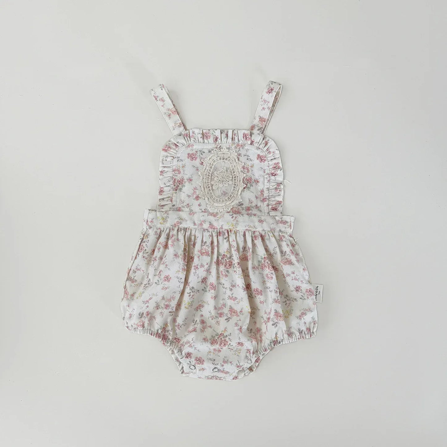 ノースリーブロンパース printed / 9M (73) ベビーロンパース フラワープリント刺繍サスペンダーロンパース【mh-0008926】