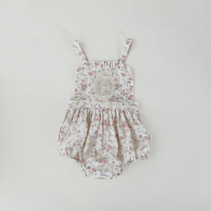 ノースリーブロンパース printed / 9M (73) ベビーロンパース フラワープリント刺繍サスペンダーロンパース【mh-0008926】