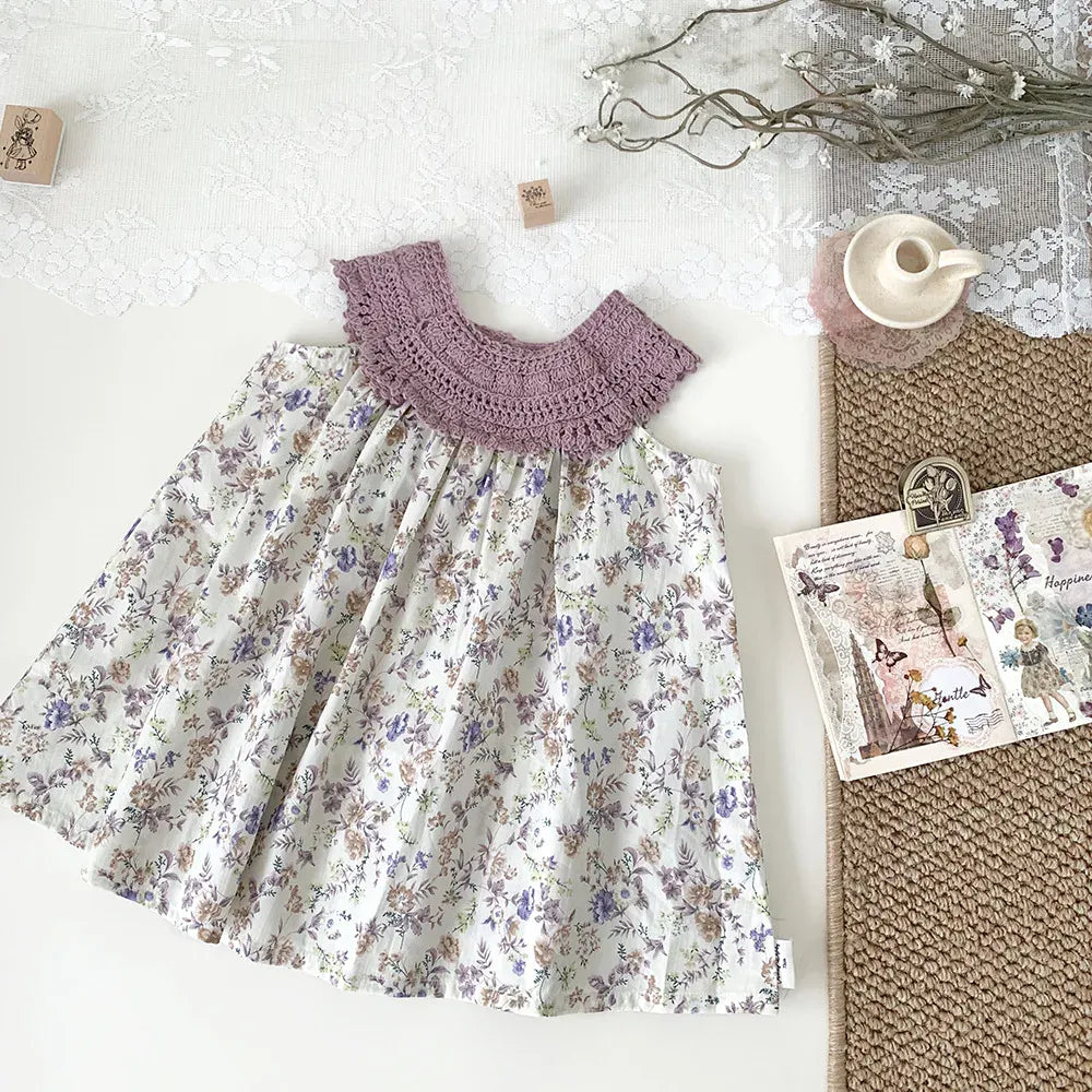 ノースリーブワンピース Purple / 12M (80) キッズトップス レースホルターネック チュニックブラウス フラワー花柄プリント 2カラー【mh0006016】