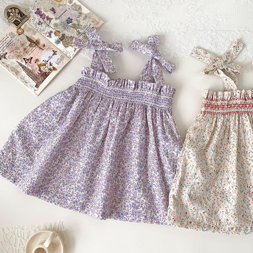 タンクトップ・キャミソール・ノースリーブトップス Purple / 73cm フラワープリントリボンショルダーチュニックブラウス【mh0010441】