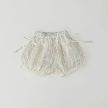 長袖セットアップ Rice apricot shorts / 73cm ベビーキッズカーディガン/パンツ レースニット長袖カーディガンジャケット/リボンショートバルーンパンツ【mh0009123】