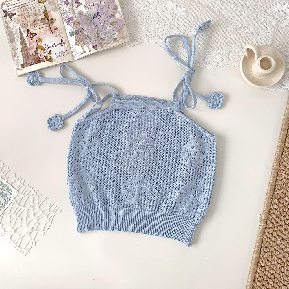 タンクトップ・キャミソール・ノースリーブトップス Sky Blue / 73cm いちご刺繍キャミソールニットトップス【mh0010432】