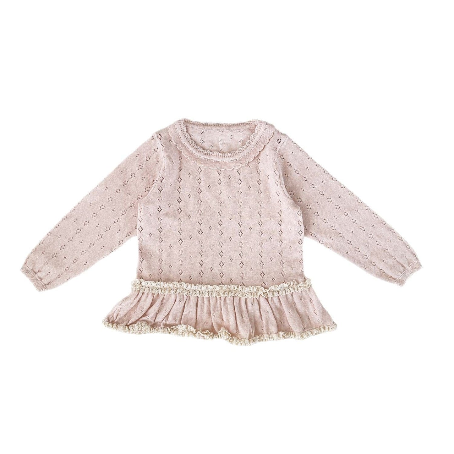 ニット・セーター ベビーキッズトップス ペプラムフリルレースニット長袖カットソーTシャツ【mh0009115】